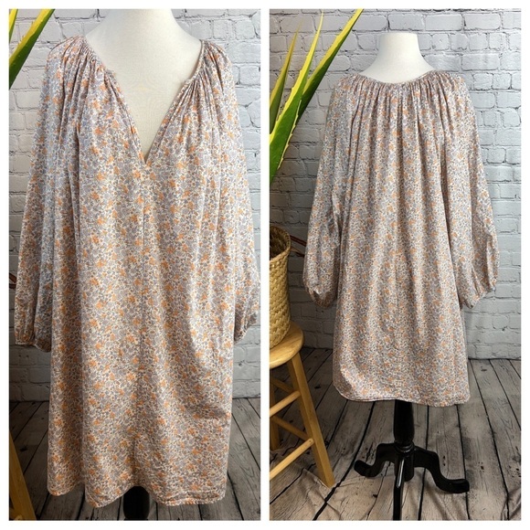 H&M Tiny Floral Print Cotton Shift Dress With Puff Sleeves & V-Neck, Siz… - Picture 3 of 9